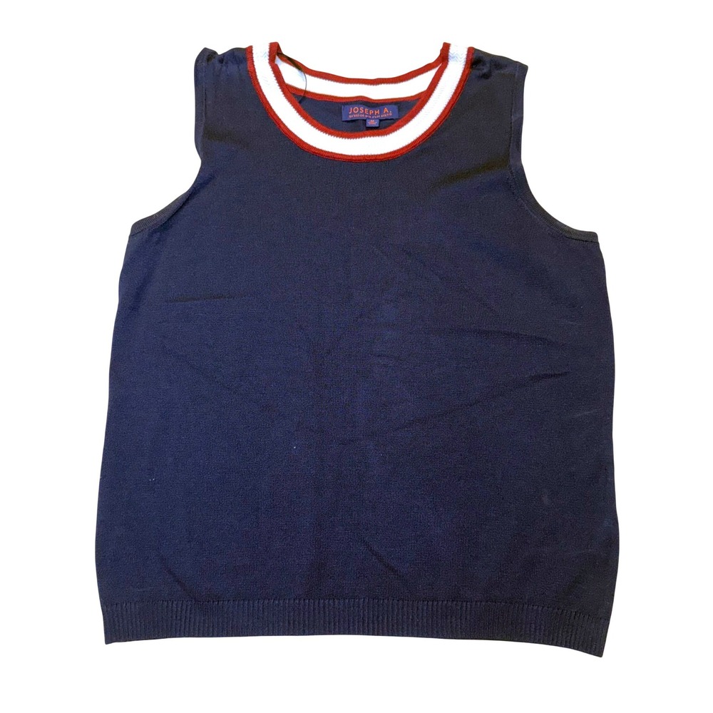 Joseph A Mens Navy Blue Knit Sleeveless Sweater vest Ringer Neck Top Medium‎